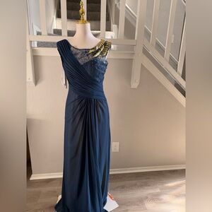 One Shoulder Navy Blue Dress